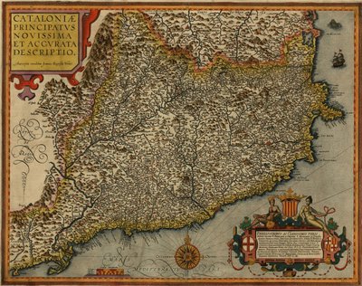 Carte de la Catalogne intitulée Cataloniae principatus novissima et accurata descriptio imprimée à Anvers en 1608 par Jan Baptist Vrients - Jan Baptist Vrients